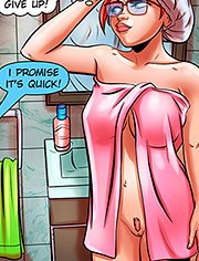 The girl knows how to provoke and gets naked in front of the man, Nymphomaniac Nerd, Sins inside the bathroom