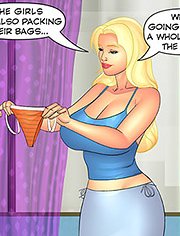 He offers to buy a brand-new bikini for his chubby cousin, Aunt, Cousins and co., A micro bikini