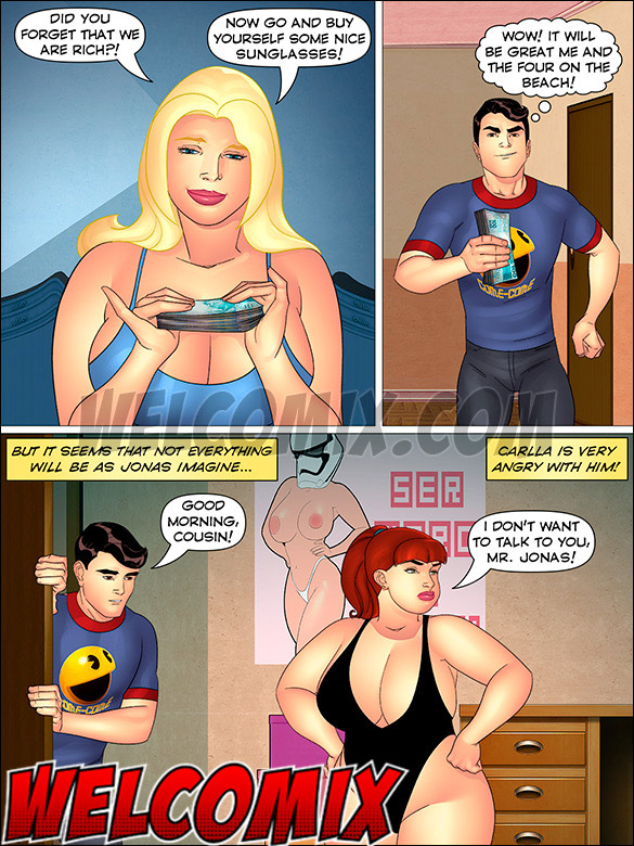 He offers to buy a brand-new bikini for his chubby cousin, Aunt, Cousins and co., A micro bikini