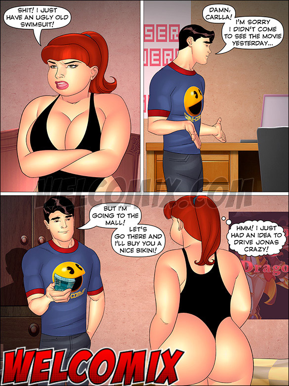 He offers to buy a brand-new bikini for his chubby cousin, Aunt, Cousins and co., A micro bikini