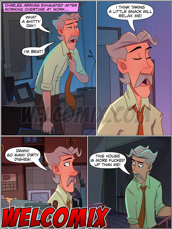 Charles arrives home from work crazy to have sex with his wife, The 4 Naughties, Beard, Hair and Mustache